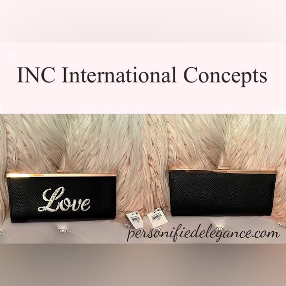 INC International Concepts Handbags - INC International Concepts Carolyn "Love" Black Sequin Clutch